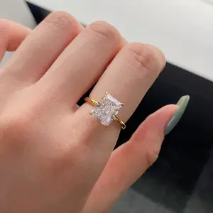 Dylam fino personalizado 8A CZ compromiso Moissanite anillos diamante boda joyería S925 anillo de plata esterlina para Mujeres 18K chapado en oro