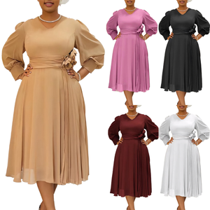 Robe midi d'été pour femme, écologique, à manches longues, col rabattu, coupe ample, en dentelle, style décontracté et élégant pour le bureau – Vente en gros à prix réduit - Product Image 2