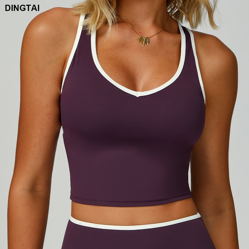 Lightweight Solid Nude Yoga Tank Top Quick-Drying Breathable Elastic Waist Hip-Lifting Four-Way Stretch Plus Front