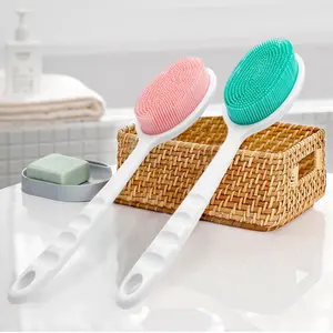 Long Handle Shower Brush Bath Supplies Silicone Bath Body Scrub Brush Back Scrubber For Shower Skin Exfoliating Brush