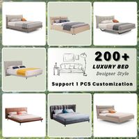 OKF Italienisches Luxus-Minimalistisches Queensize-Bettset Vollständig Massivholzrahmen Verstellbar Rosé-Rotes Echtleder Romantisches Schlafzimmermöbel