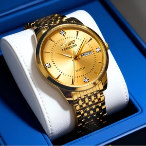 New fashion stainless steel butterfly-fastened men's business casual quartz slim calendar watch - Product Image 5