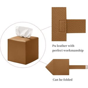 Boîte à mouchoirs carrée en cuir PU, organisateur moderne, support à mouchoirs en forme de cube de 5,34 pouces pour la décoration de la maison et du bureau - Product Image 5