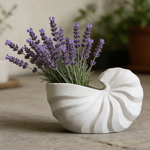 Pot de fleurs en béton créatif à motif coquillage, décoration artistique de bureau, couleur et logo personnalisés, vase pour fleurs séchées Phalaenopsis - Product Image 3