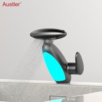 Robinet de lavabo élégant à trou unique avec lumière LED intelligente ambiante, robinet de lavabo extractible, robinets de salle de bain