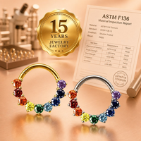 Cincin Hidung Titanium Zirkon ASTM F136 Berlapis Emas 24K untuk Pernikahan OEM ODM Grosir 9 Warna Multi-Cubic Zirconia
