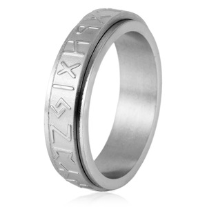 yunnique Nordic Style Viking Lettering Stainless Steel Rotating <b>Ring</b> Men's Fashion Jewelry Gift Geometric Design - Product Image 1