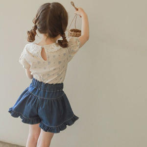 2025 estilo coreano Ins verano niños bebé pajarita pantalones cortos de mezclilla con borde de volantes pantalones calientes pantalones de niñas pequeñas - Product Image 4