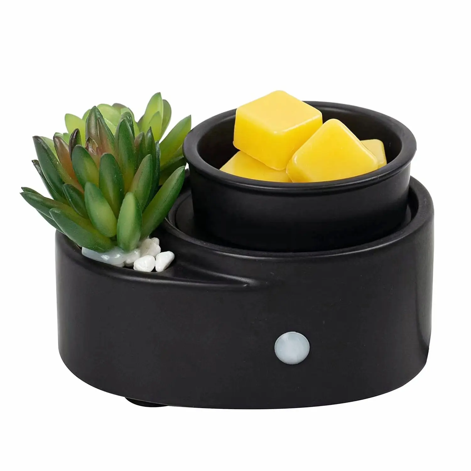 Beschikbaar 2 In 1 Keramische Zwarte Elektrische Etherische Olie Kaars Wax Warmer Met Planten Voor Huisgeur