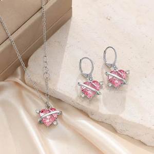 Fashion Gold Crystal Rhinestone Necklace Earrings Ring <b>Sets</b> White Heart Pendant Wedding Engagement Party <b>Gift</b> Jewelry for <b>Women</b> - Product Image 2