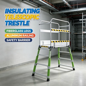 Plateforme de travail pliable et réglable <span class=keywords><strong>en</strong></span> aluminium EN1004 avec garde-corps, échafaudage antidérapant 150 kg pour la rénovation des escaliers et la <span class=keywords><strong>peinture</strong></span> - Product Image 1