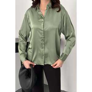 Camisas de Satén Color Menta al por Mayor, Estampado Floral Sólido, Tejido de Algodón y Chifón, Estilo Casual, Botones, Tallas XS-XL para Primavera y Otoño - Product Image 2