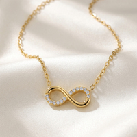 Kalung RINNTIN HTKN04 Fashion dari Baja Anti Karat 316L, Perhiasan dengan Zirkonia Kubik, Simbol Infinity, Liontin Mungil
