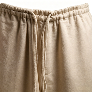 <span class=keywords><strong>Pantaloni</strong></span> Larghi da Uomo <span class=keywords><strong>in</strong></span> Tessuto Pesante Testurizzato, Minimalisti <span class=keywords><strong>con</strong></span> Coulisse, Vestibilità Rilassata, Colore Ecru, Stile Streetwear Urbano - Product Image 4