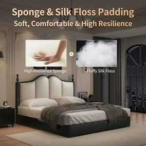 <span class=keywords><strong>Letto</strong></span> Moderno di Lusso in Pelle Imbottita con Contenitore Regolabile, Testiera Imbottita a Conchiglia, Nero/Bianco, per Camera da <span class=keywords><strong>Letto</strong></span> - Product Image 4