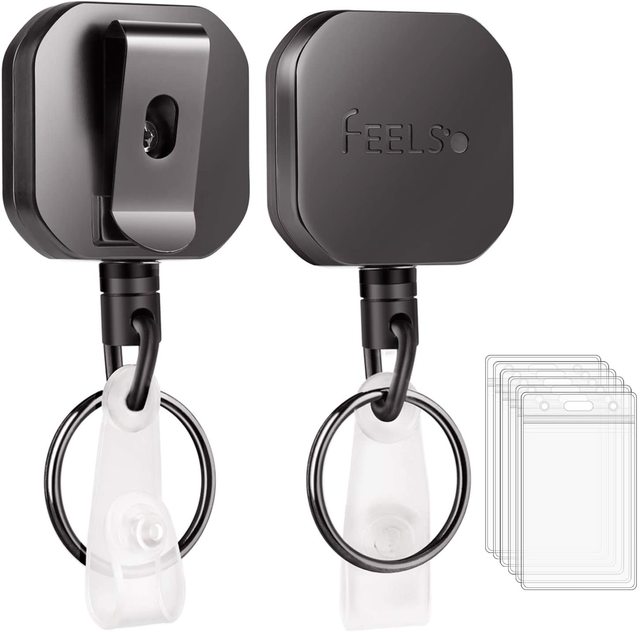 Custom Logo Badge Holder Reel Retractable, Metal Heavy Duty Badge Holder with Belt Clip Key Ring