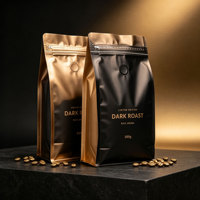 Sacs à café en papier kraft avec fond plat en aluminium écologique, imprimés sur mesure avec valve, 500g 1kg, vente en gros