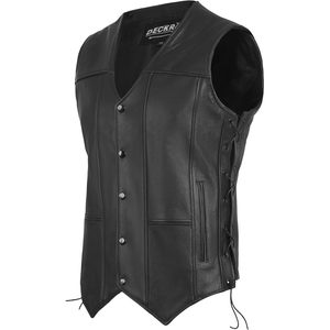 FOXA Men's Genuine <b>Leather</b> Vest <b>Sleeveless</b> Motorcycle Biker Style All Seasons - Product Image 2