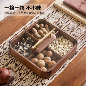 Walnut Wood Dried Fruit Box 4-7 Compartments Rectangular Living Room <b>Storage</b> <b>Tray</b> Food Organizer - Product Image 3