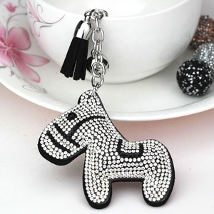 Cartoon Diamond-<b>studded</b> Crystal Wooden Horse Keychain, Creative <b>Bag</b> Hanger, Plush Fabric, Diamond Keychain - Product Image 3