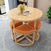 Juego de Mesa y Sillas de Comedor Circulares de Madera de Estilo Étnico Moderno para Apartamentos Pequeños, Uso Doméstico, Reuniones de Negocios, Salones de Té, Hoteles