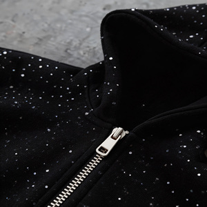 Sweat à capuche zippé streetwear de créateur en coton 100% effet vieilli, <span class=keywords><strong>noir</strong></span>, coupe oversize, épais, brodé de strass - Product Image 5