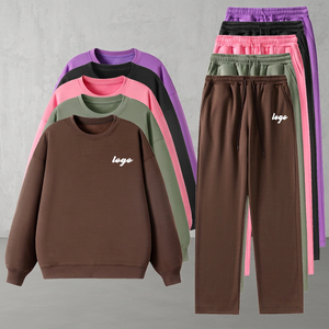 Ensemble de survêtement polaire décontracté imprimé automne-hiver pour hommes et femmes, coupe droite, jambe large, ensemble de jogging, vente en gros, logo personnalisé, extensible, 2 pièces - Product Image 2