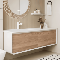 Meuble de salle de bain en contreplaqué de haute qualité, style moderne, avec vasque intégrée et miroir LED, éclairage de meuble de salle de bain