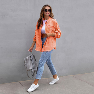 Novo <span class=keywords><strong>Blazer</strong></span> de Cor Sólida 2026, Estilo Médio Longo, Jaqueta de Denim com Mangas Longas Perfuradas, Casaco Estilo Americano - Product Image 1