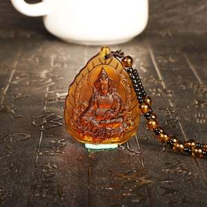 Collier perlé sculpté avec pendentif en forme de dragon <span class=keywords><strong>chinois</strong></span>, <span class=keywords><strong>poisson</strong></span> <span class=keywords><strong>rouge</strong></span>, Bouddha, fleurs, dieux, symbole religieux et d'engagement, doré - Product Image 4