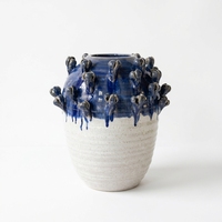 Vase en céramique fait main avec relief 3D, glaçure bleue effet goutte, style rustique Wabi Sabi, pour la décoration de la maison et du salon, vente en gros