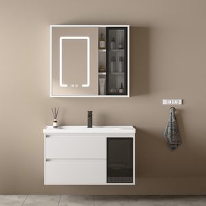 Muebles de Baño de PVC Impermeables, Modernos, con <span class=keywords><strong>Lavabo</strong></span> Flotante, Mueble de Baño de Lujo para Hotel con Espejo - Product Image 3