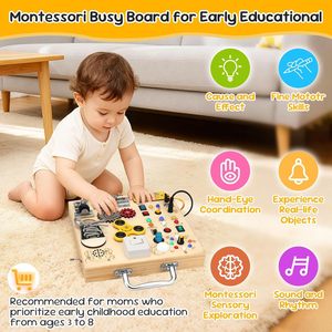 Tablero de Actividades Montessori de Madera para Niños Pequeños |   Tablero de Actividades Sensoriales con Cajas Musicales y Candados, Juguete Educativo de Viaje - Product Image 2