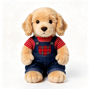 Peluche de <span class=keywords><strong>Labrador</strong></span> Suave y Esponjoso con Camisa a Cuadros Roja y Overol de Mezclilla, Muñeco de Peluche para Niños, Regalo, Juguete de Peluche de Perro Suave y Esponjoso - Product Image 3