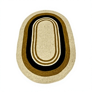 Tapis en jute tressé ovale abstrait moderne, fait main, écologique, antidérapant, adapté aux animaux domestiques, lavable, style bohème rustique pour salon et chambre - Product Image 1