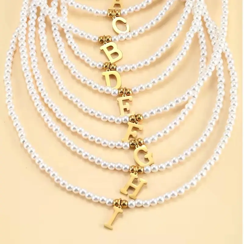 Collar de perlas Corazón Concha amor colgante mano diamante 26 letra inglesa collar femenino