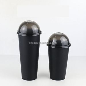 Custom Logo Silk Screen Printed 700ML Disposable <b>Plastic</b> PP Frosted 90mm Diameter All Black Hard Clear <b>Cups</b> for Boba Bubble Tea - Product Image 5