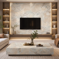 Dalles de pierre frittée brillante beige grande taille, moulées monobloc, idéales pour les murs et sols d'ingénierie de salons modernes