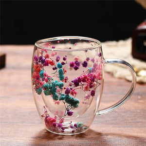Taza <span class=keywords><strong>de</strong></span> Vidrio <span class=keywords><strong>de</strong></span> Doble Pared Resistente al Calor con <span class=keywords><strong>Flor</strong></span> Seca, Nuevo Modelo al por Mayor - Product Image 2