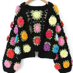 Maglione lavorato <span class=keywords><strong>a</strong></span> <span class=keywords><strong>mano</strong></span> con maniche <span class=keywords><strong>a</strong></span> lanterna stile Casual da donna <span class=keywords><strong>Cardigan</strong></span> invernale lavorato <span class=keywords><strong>a</strong></span> <span class=keywords><strong>mano</strong></span> - Product Image 4