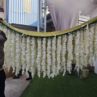 Wisteria artificielle en soie blanche lisse suspendue, hydrangea, fleur décorative pour mariage, mur, intérieur, extérieur, événement