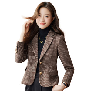 Women's Twill <b>Blazer</b> Woolen Fabric Anti-Wrinkle Slim Fit Autumn Winter Suit Jacket Pocket Design - Product Image 5