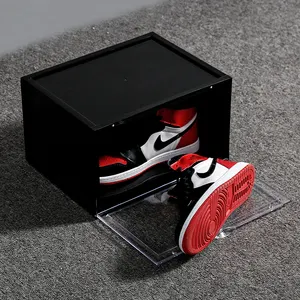 Штабелируемая пластиковая коробка для обуви, контейнер для хранения кроссовок, коробка с высоким прозрачным магнитом, боковая открытая коробка для обуви для хранения обуви