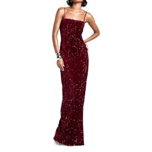 Robe longue à fines bretelles pour femme, élégante, à fente haute, à sequins de Noël, coupe ajustée, pour soirée, très vendue - Product Image 2