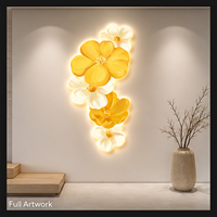 Décoration murale LED Fleur d'orchidée jaune, Art lumineux botanique vertical pour Chambres, Suites d'hôtel, Salons, Réceptions et Espaces contemporains