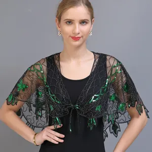 Nouvelle veste courte pour <span class=keywords><strong>femme</strong></span>, style années 1920, avec sequins, col en V, sans manches, pour soirée, châle, écharpe - Product Image 4
