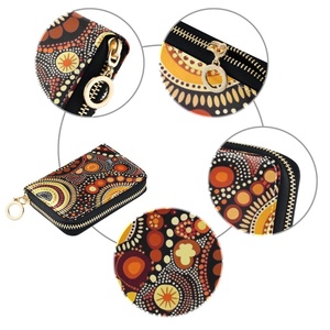 Boho Australian Aboriginal Art Custom Print Zipper Around Small PU Leather RFID Blocking <b>Card</b> <b>Holder</b> Pouch <b>Wallet</b> with Key Chain - Product Image 3