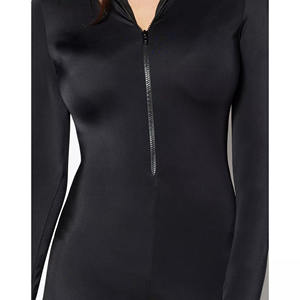 Ropa de mujer de Halloween con logotipo personalizado, ropa de fiesta, disfraz de moda de una pieza para mujer, Mono corto negro de manga larga con cremallera - Product Image 2