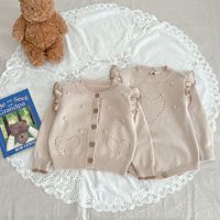 Ensemble deux pièces pour bébé fille Angou Automne : Cardigan tricoté élégant et barboteuse à bretelles pour nourrisson