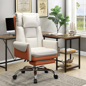 Chaise de bureau ergonomique en cuir véritable orange et blanc avec <span class=keywords><strong>repose</strong></span>-pieds Chaise de bureau de direction à dossier haut Chaise de jeu avec roulettes - Product Image 1
